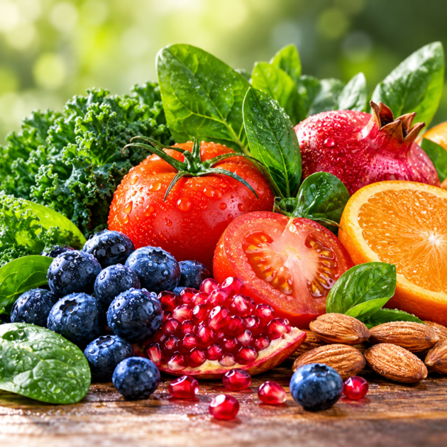 Vibrant Antioxidant Fruit and Vegetable Still Life